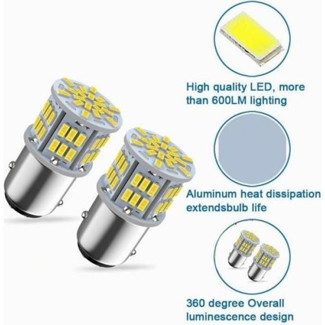 P21/5w 1157 Bay15d LED Ampoules 12V 24V 54SMD Super Brillant Blanche 6000K Ne convient pas aux bateaux. (Lot De 2) CARTE LED (1/4)