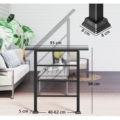 Treppengeländer für 1-3 Stufen, 94cm Winkelverstellbar Handlauf Außen und Innen Metall Schwarz (1/5)