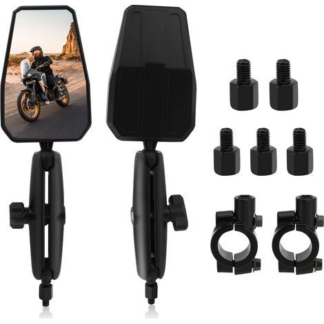 Folding motorcycle rearview mirror, 360-degree adjustable universal motorcycle handlebar side mirror made of aluminum alloy, suitable for motorcycles, snowmobiles, dirt bikes, off-road vehicles (1/5)