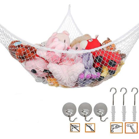 Filiyano-Filet de rangement géant pour peluches et jouets, 178 cm, fixation murale d'angle, très grand format, pour enfants - Blanc (1/5)