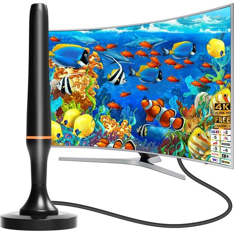 Antenne TV Intérieure Puissante TNT HD 2026,Antenne TV Intérieure pour Téléviseur Intelligent,Compatible DVB-T2,4K 1080P,Antenne TNT intérieur-Chaînes Locales Gratuites, Câble 2,5m, Orange (1/5)