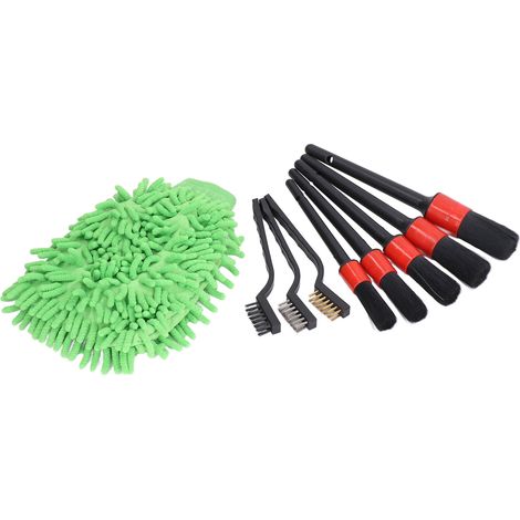 Ensemble de 9 brosses de nettoyage pour voiture, idéal pour nettoyer les jantes, l'intérieur, l'extérieur et le cuir.