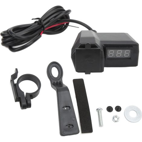 【NX】Chargeur de voiture double USB avec voltmètre et LED rouge. Entrée 10-24 V, sortie 5 V 3,1 A. Compatible avec motos, quads, SSV, téléphones, tablettes et GPS. (1/5)
