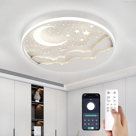Plafonnier LED lampe chambre d'enfant Dimmable, 40cm Créative Étoile Et Lune Acrylique Plafonnier, avec Télécommande APP, Veilleuse, minuterie, pour Filles Garçons Chambre (1/5)