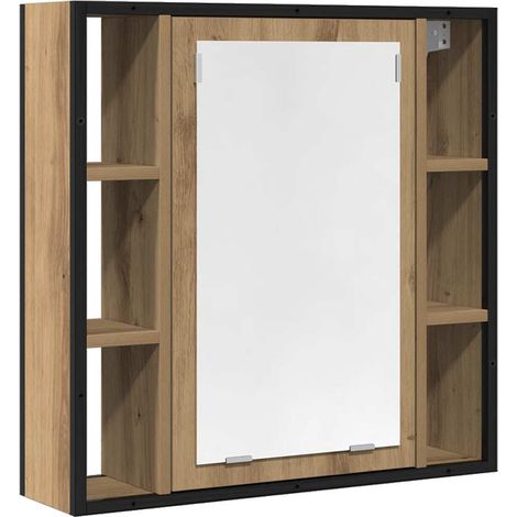 Armoire à miroir salle de bain chêne artisanal bois ingénierie