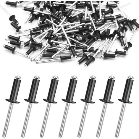 150 rivets aveugles en aluminium, tête large de 4,8 mm x 20 mm, rivets pop en aluminium pour métal, bois, bateaux et meubles (noir) (1/5)