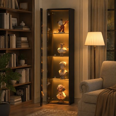 Vetrina in vetro 40 x 29 x 170 cm, LED RGB, montaggio a parete, nera HAVRYA (1/5)