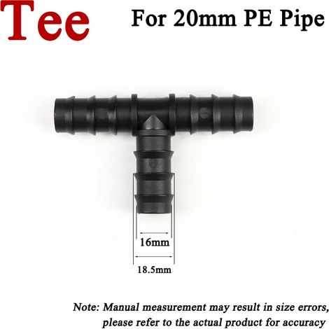 (Té 20 mm - Lot de 2 - Chine continentale) Raccord de tuyau PE pour serre, coude droit, bouchon, accessoires pour micro-aspersion (1/5)