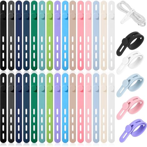 Lot de 30 serre-câbles en silicone, serre-câbles en caoutchouc, organisateurs de câbles réutilisables multicolores pour écouteurs, téléphone, chargeur, câble (1/5)