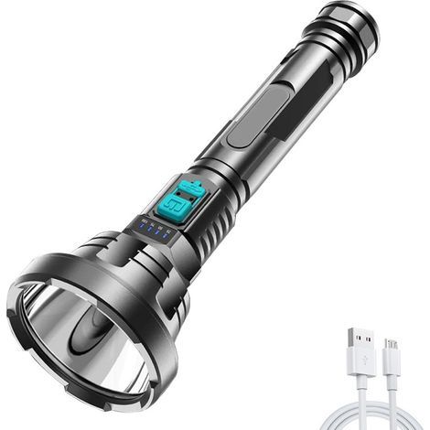 Linterna LED P700, 500.000 lm – Resistente al agua – Alcance del haz de 1000 m – 10 W – Modos de luz: Alto, Medio, Bajo e Intermitente – Ideal para acampar, hacer senderismo y condiciones extremas. (1/5)