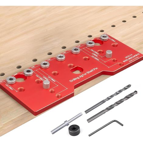 Gabarit De Perçage - 1 Pièce - Alliage D'aluminium - Trous Droits 32mm - Ébénisterie Et Étagères - Rouge (1/5)