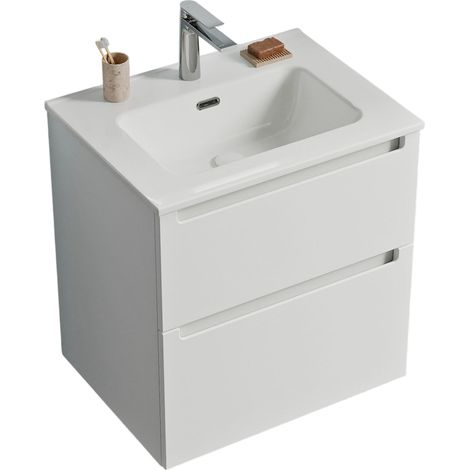 Waschtischunterschrank Bernstein VIREO 60 cm mit Waschbecken Weiß - Badmöbelfarbe Weiß matt