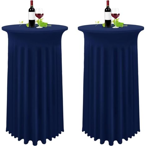 Lot de 2 Bleu Foncé Housse pour Table Haute, Nappe Mange Debout 80 x 110 cm, Bleu Marine Nappe Jupe Plissée