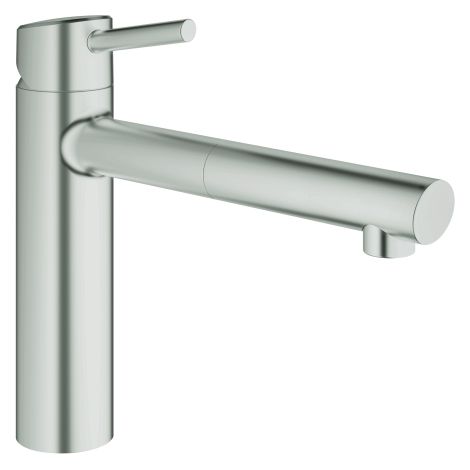 GROHE Einhand-Spültischbatterie Concetto 311291, mittelhoher Auslauf, Einlochmontage, herausziehbarer Mousseurauslauf, eigensicher, supersteel (1/3)