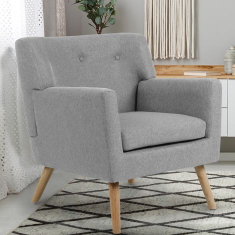 Sillón escandinavo LIV en tejido gris jaspeado (1/5)