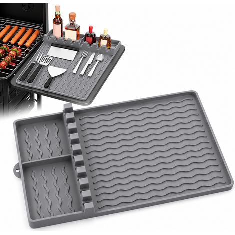 Alfombrilla organizadora de silicona para parrillas y accesorios de barbacoa, color gris. (1/5)