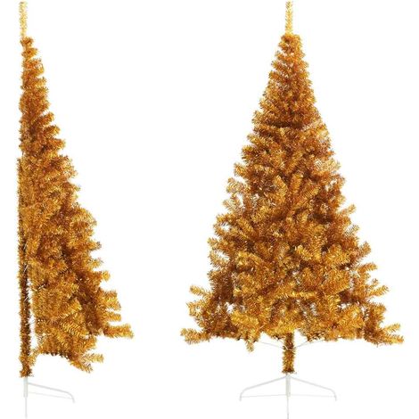 Demi sapin de Noël artificiel demi-rond gain de place en PET avec support doré 240 cm - PANGIVO (1/5)