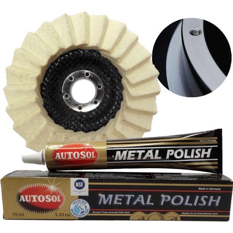 Kit per cerchi: disco lucidante in feltro lamellare da 125 mm + pasta Autosol (1/5)
