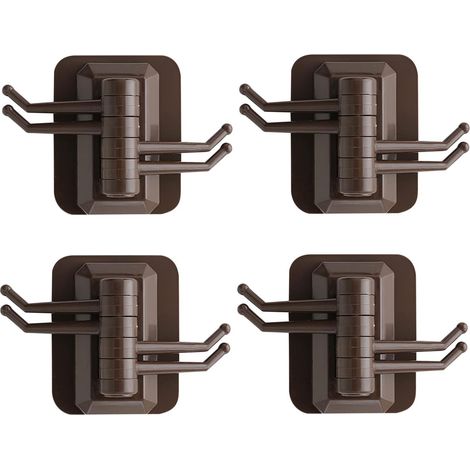 NineClouds Lot de 4 crochets muraux de cuisine en plastique auto-adhésifs avec capacité de charge élevée à 180 ° (marron) (1/5)