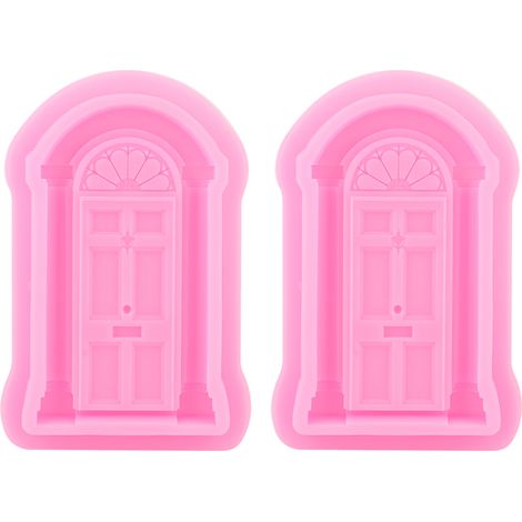 Lot de 2 moules en silicone DIY pour porte et fenêtre, outil de pâtisserie pour gâteau, fondant, biscuits, décoratif, rose (1/5)