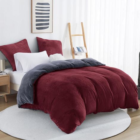 Bettwäsche-Set Flanell 155x220cm Bordeauxrot mit 2 Kissenbezügen 80x80cm