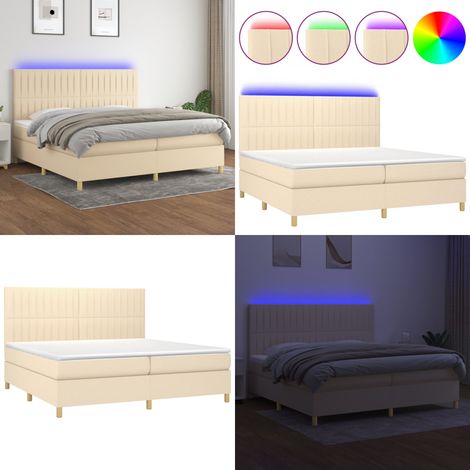 Sommier à lattes de lit et matelas et LED Crème 200x200cm Tissu - Sommier Tapissier - Lit Plateforme - Lit Avec Led - Matelas À Ressorts Ensachés - Têted Lit Ajustable - Home & Living (1/5)
