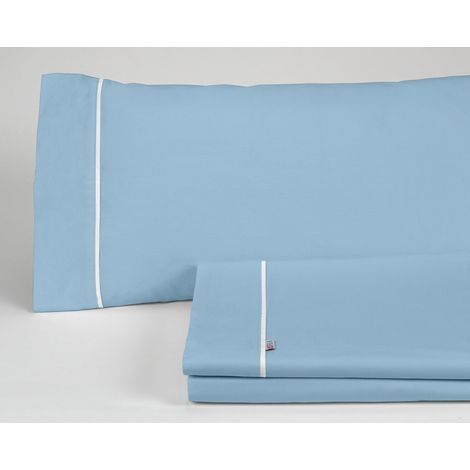 Juego de sábanas color azul celeste - Cama de 135/140 (3 piezas) - 100% algodón - 144 hilos. Gramage: 115 (1/5)