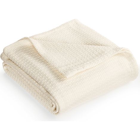 Couverture en coton tricoté nid d'abeille, taille King, couleur ivoire (1/5)