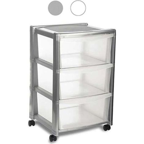 Stefanplast 50330 Libera Cassettiera 3 Cassetti in Polipropilene 40x40x63 cm con Ruote colore Silver