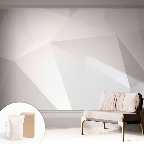 Papier peint décoratif avec colle pour salon, chambre à coucher et bureau – Design moderne et facile à poser Triangles gris 312x219 cm (1/5)