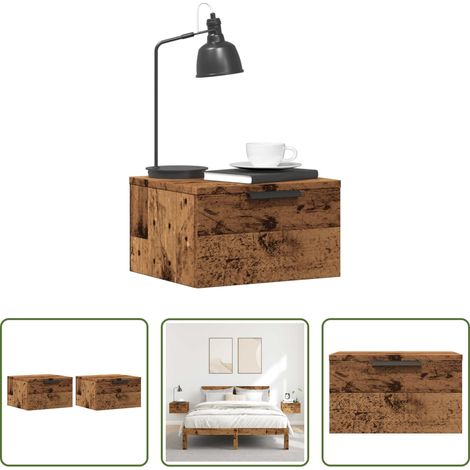 vidaXL Holzwerkstoff - Wand-Nachttische 2 Stk. Altholz-Optik 34x30x20 cm (1/5)