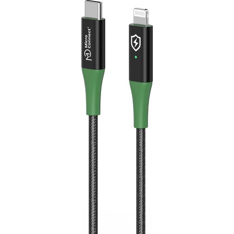 Cable MicroConnect Smart Charge MFI USB-C a Lightning de 1 m, negro-verde, MC-SMART USB CL-1