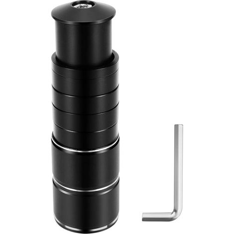 Rallonge de potence pour vélo - 124 mm - Compatible avec les fourches de 1-1/8 pouce (28,6 mm) - Noire - Aluminium - Rallonge de guidon - Clé Allen incluse (1/5)