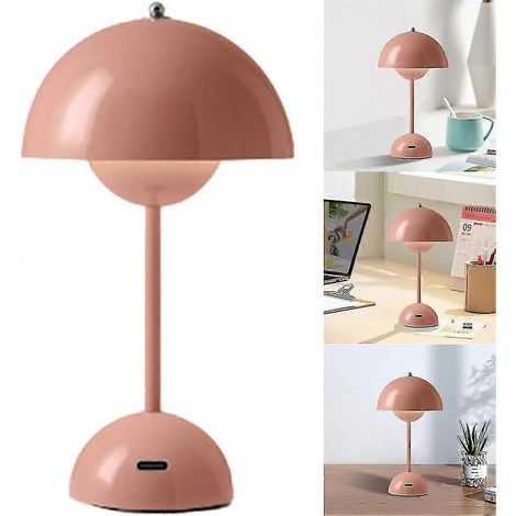 Lampe de table champignon style nordique, lampe macaron rechargeable, style vintage, tactile, à intensité variable, 3 couleurs LED, décoration pour chambre, bureau ou lampe de chevet. Couleur : rose. (1/4)