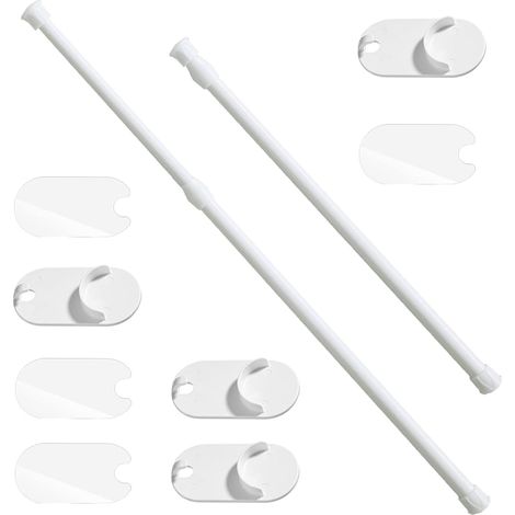 Tringle à Rideau Télescopique, Tringle à Rideau Flexible Réglable en 2 Parties, Tringle à Télescopique Sans Perceuse, Télescopique 40-70 cm, Blanc (1/5)
