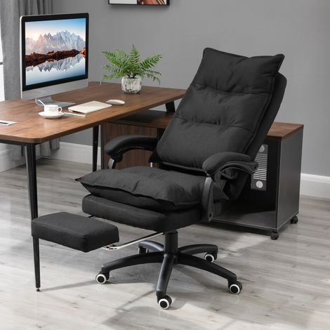 Vinsetto Fauteuil de bureau massant. chaise de bureau. chaise ergonomique avec hauteur réglable. dossier inclinable. repose-pied intégré et télécommande filaire. pivotant à 360°. toile de lin noir