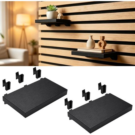 Lot de 2 Noir Étagère pour Panneaux Acoustiques Sans Perçage, Accessoires Panneaux Acoustiques, Étagère Flottante pour Salon, Plantes et Déco, Chambre à Coucher, Bureau (15 X 8,5 Cm) (1/5)
