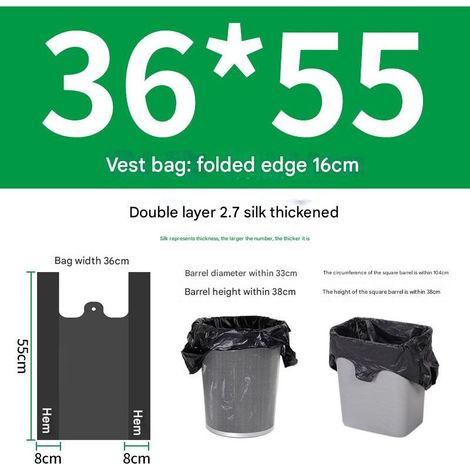 Sac en plastique portable noir, sac poubelle à cordon épais et durable, étanche, adapté à la maison et au bureau (3655cm) (100 pièces/2,7 soie) (1/5)