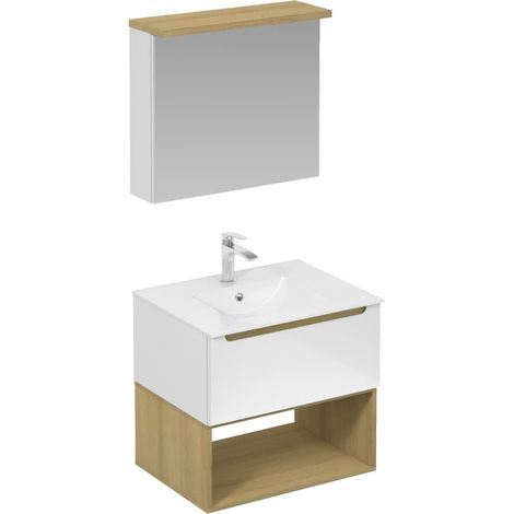 Naturel Mobiletto da bagno con lavabo, comprensivo di rubinetto, bocca e scarico per lavabo Naturel Stilla bianco lucido (KSETSTILLA007)