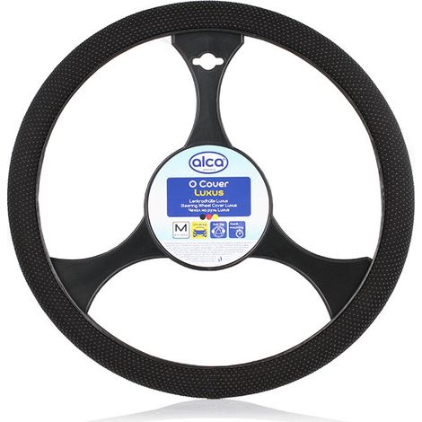 alca® Auto Lenkradhülle Luxus 37-39 cm Lenkradschoner schwarz weiches Textildesign mit genoppter Fläche Universal griffsicher rutschfest bequem (1/3)