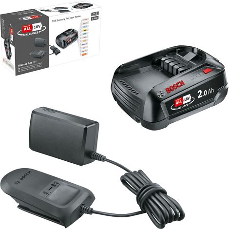 Kit de démarrage avec batterie rechargeable, chargeur 18V, courant de charge 2A, avec 2 batteries de 2Ah / Chargeur