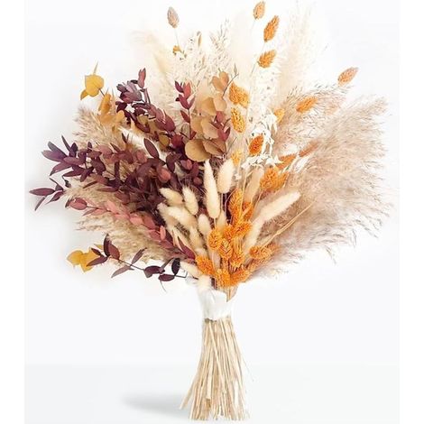 Bouquet de 66 fleurs séchées – Herbe de pampa naturelle – Décoration boho pour chambre et mariage – Kit DIY fleurs séchées (1/5)