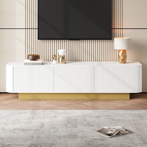 Meuble TV moderne 170 cm avec rangement, design arrondi, façade texturée, gestion des câbles – Lowboard salon (1/5)