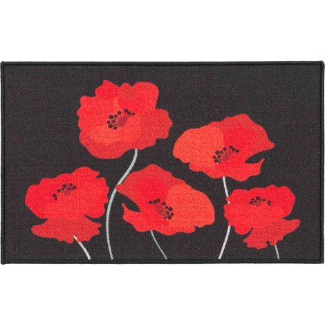 Tapis Déco Imprimé "Coquelicots" 50x80cm Noir & Rouge (1/4)