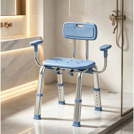 Silla de ducha ergonómica regulable en altura de aluminio y HDPE OKWISH (1/5)