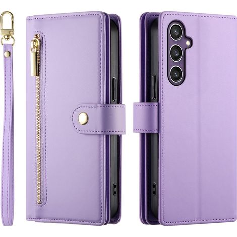 Custodia a libro per Samsung Galaxy S25, con portafoglio e tasca con cerniera, colore viola. (1/5)