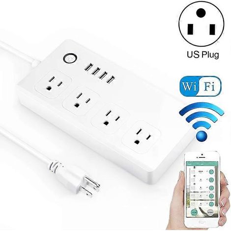 Multiprise intelligente WiFi - 4 ports USB, 4 prises secteur américaines, compatible avec Alexa et Google Home, 110-240 V CA (1/5)