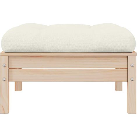 vidaXL Taburete de jardín con cojín crema madera maciza de pino (1/2)