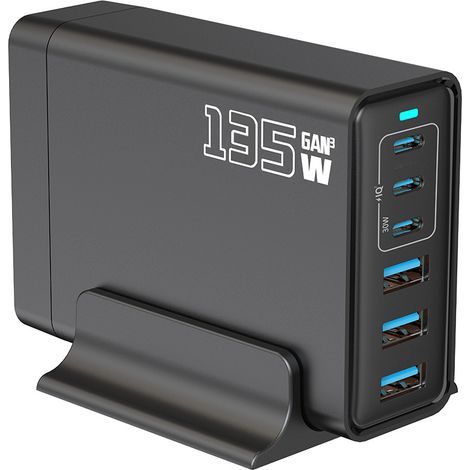135-W-USB-C-Ladegerät mit mehreren Anschlüssen, 30-W-PD-Schnellladegerät für MacBook Air M4, Laptop-Ladeadapter kompatibel mit MacBook Pro, iPad, iPhone 16/15, Samsung (Schwarz, EU) (1/5)