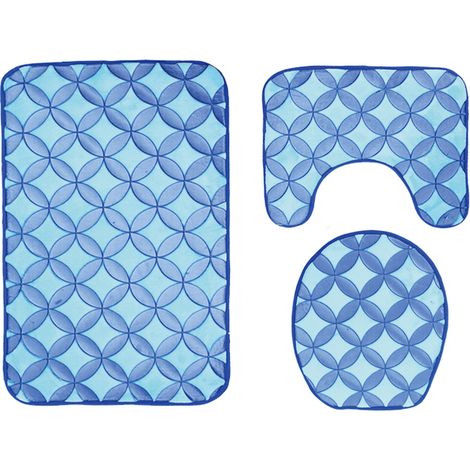 Tapis De Bain - Polyester Imprimé Géométrique 3D - Absorbant Et Antidérapant Pour Salle De Bain - Lot De 3 Pièces Bleu (1/5)